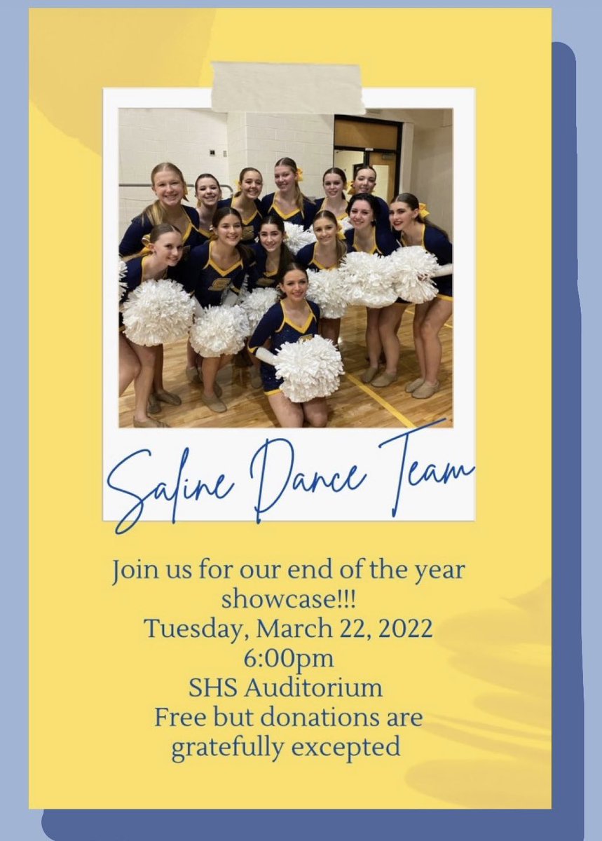 ctikkanen3's tweet photo. Tomorrow (3/22) is the day you can come cheer on @salinedance during their final performance of the 21-22 school year. Hope to see you there!  @SalineHS @SalineAthletics @SalineCommEd @MiddleSaline https://t.co/TKo7ZgKIOf