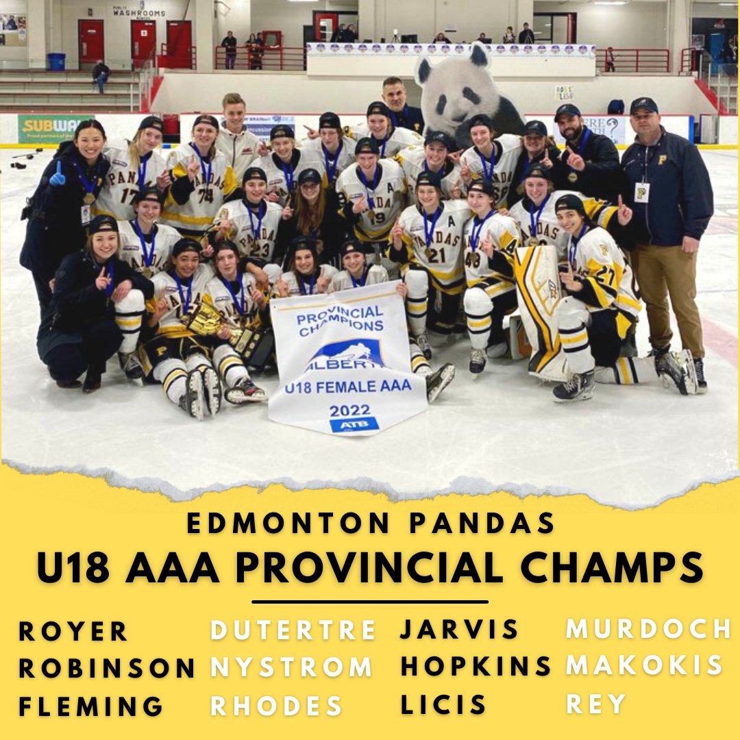 AAD_Edmonton's tweet image. Congrats to the Edmonton Pandas, including Vimy student-athlete/alums Royer, Robinson, Fleming, Dutertre, Nystrom, Rhodes...

*takes a deep breath*

...Jarvis, Hopkins, Licis, Murdoch, Makokis and Rey, who took home the U18AAA Provincial title yesterday over the St. Albert Slash.