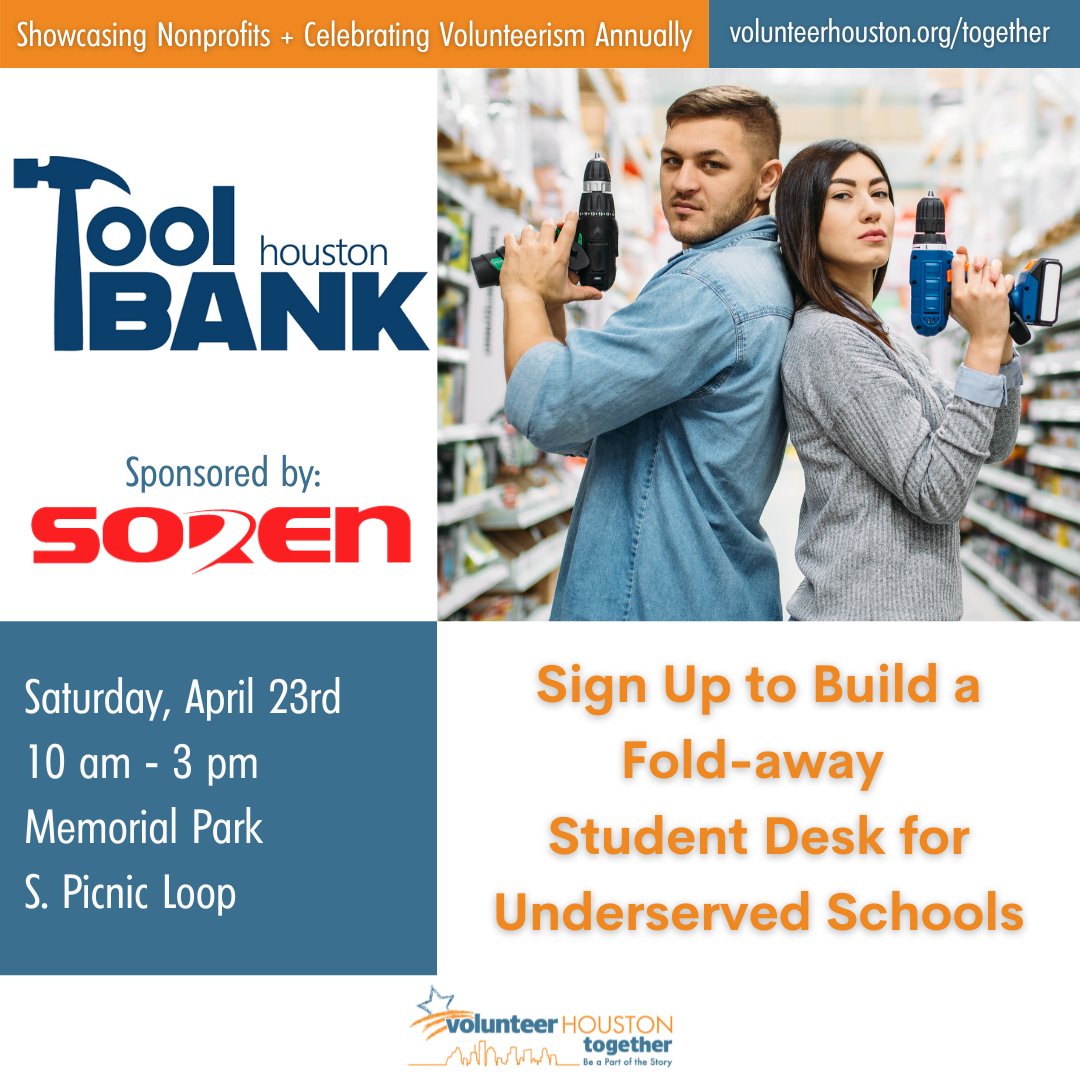 VolunteerHou's tweet photo. Feeling crafty? Build a fold-away student desk for underserved schools with @HouToolBank on Sat April 23rd. Reserve a spot for your 3-5 person team at https://t.co/gEWEhCQjUY.

#houstontogether #beapartofthestory
@JustserveH @JustServe @NeighborHOU @SorenTransport @eklektikdesign https://t.co/GfcdHQoTD7