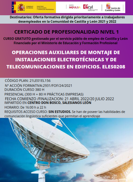 centroboscoleon's tweet photo. CERTIFICADO DE PROFESIONAL NIVEL 1
"OPERACIONES AUXILIARES DE MONTAJE DE INSTALACIONES ELECTROTÉCNICAS Y DE TELECOMUNICACIONES EN EDIFICIOS"
#formacionprofesional #fp #leonesp #leon #ecyl https://t.co/ph2hatkCqt
