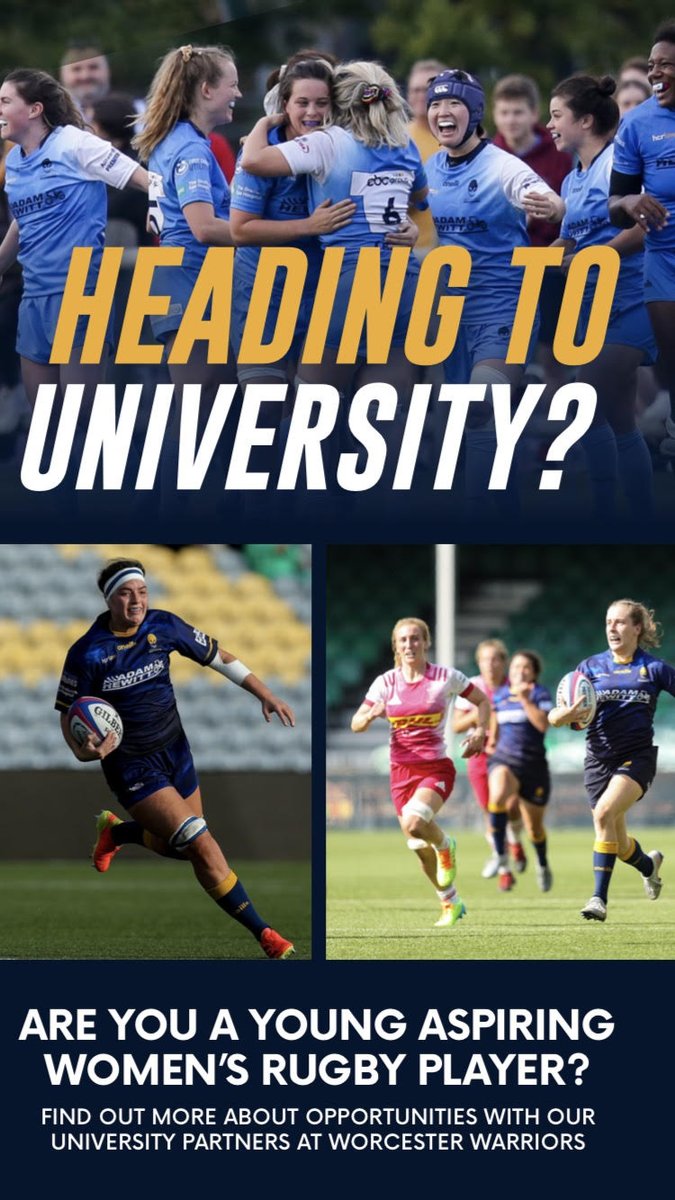 Are you a young aspiring women's rugby player? Find out more about the opportunities you have to develop your rugby talent with our university partners. 📧 Contact 𝗯𝗲𝗻𝗻𝘆.𝘄𝗶𝗹𝗹𝗶𝗮𝗺𝘀@𝘄𝗮𝗿𝗿𝗶𝗼𝗿𝘀.𝗰𝗼.𝘂𝗸 #WorcestershireHour