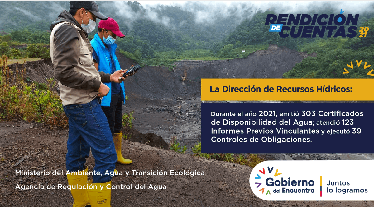 Reg_aguaEc's tweet photo. La ARCA durante el año 2021 trabajó en la emisión de Certificados de Disponibilidad de Agua (CDA), informes previos vinculantes (IPV), y controles de obligaciones. #RendicionDeCuentas2021 https://t.co/jmlXCPxE4p