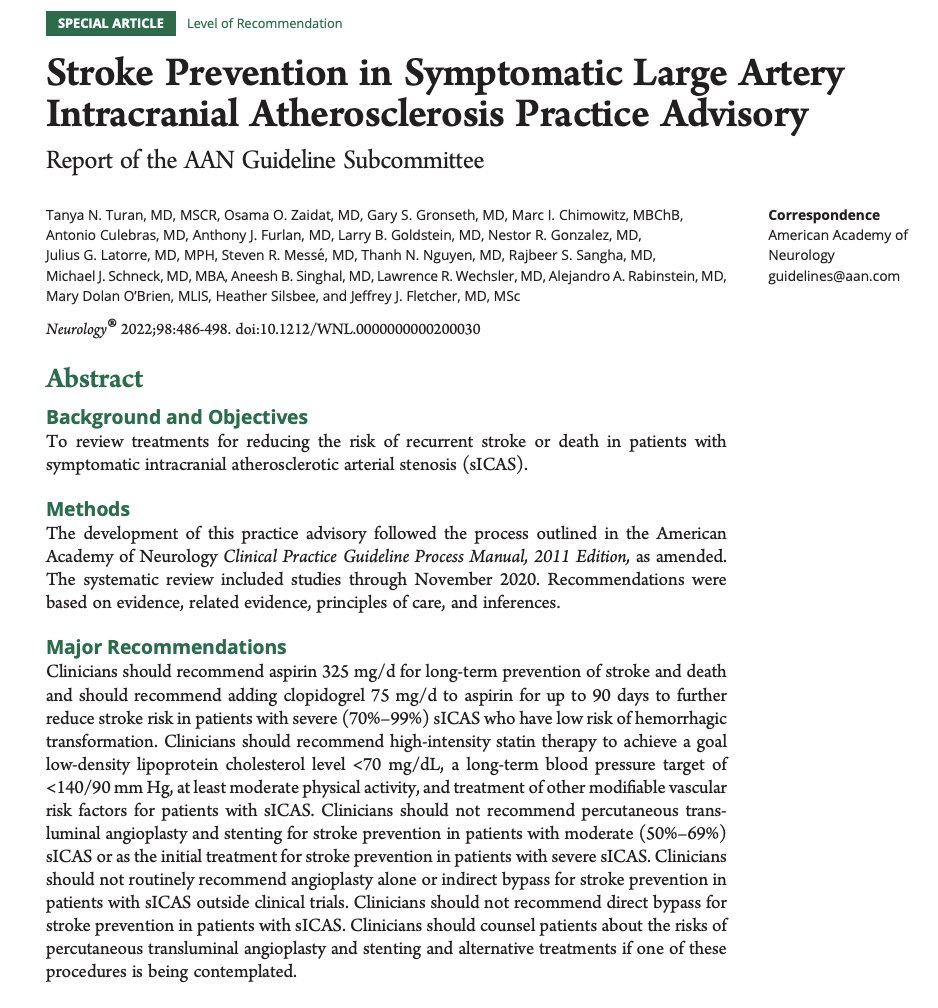 Thanh Nguyen 🇺🇦 (@nguyenthanhmd) on Twitter photo Stroke Prevention in Symptomatic Large Artery Intracranial Atherosclerosis Practice Advisory n.neurology.org/content/98/12/… Great work Tanya Turan, <a href="/oozaidat/">Osama Zaidat MD</a> Jeff Fletcher, Marc Chimowitz <a href="/AneeshSinghalMD/">Aneesh Singhal MD</a> A. Furlan, L. Goldstein, Mary Dolan O'Brien, Heather Silsbee, et al. @AANMember Stroke Prevention in Symptomatic Large Artery Intracranial Atherosclerosis Practice Advisory n.neurology.org/content/98/12/… Great work Tanya Turan, <a href="/oozaidat/">Osama Zaidat MD</a> Jeff Fletcher, Marc Chimowitz <a href="/AneeshSinghalMD/">Aneesh Singhal MD</a> A. Furlan, L. Goldstein, Mary Dolan O'Brien, Heather Silsbee, et al. @AANMember