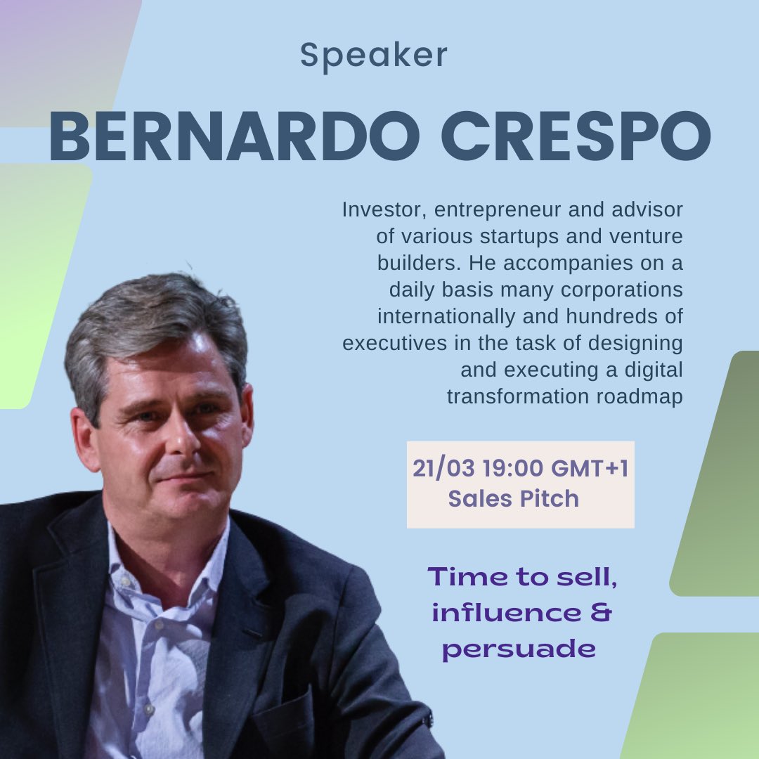 NewsetDatathon's tweet photo. Today we had the privilege of hearing Bernardo Crespo present Time to sell, influence &amp; persuade! Check out his bio! https://t.co/L5HSOk5qxC