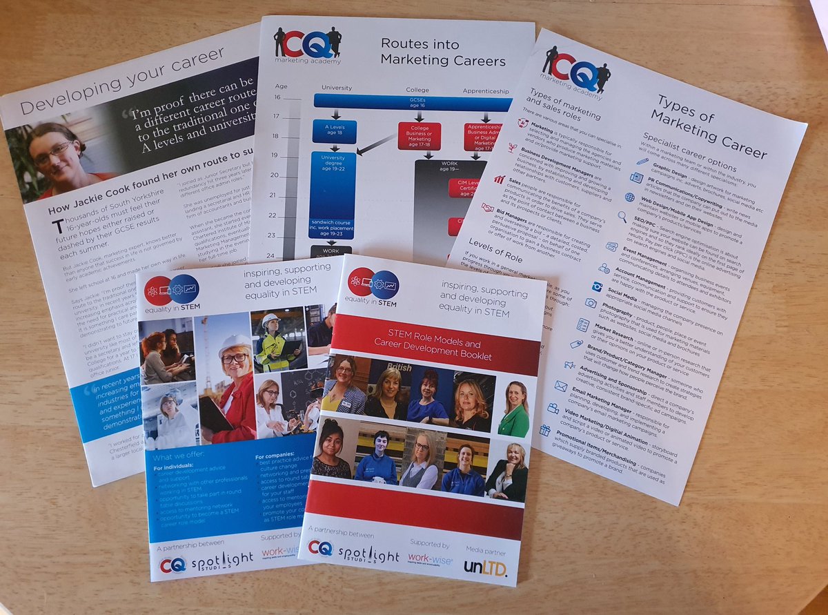 Our new literature is here! For @GUTS_STEM careers showcase on Wed. New STEM Role Model & Career Development booklets, details of our membership. Our Founder @JackieCook77 has put together some information on routes into marketing careers & range of specialist roles. #GUTS2022