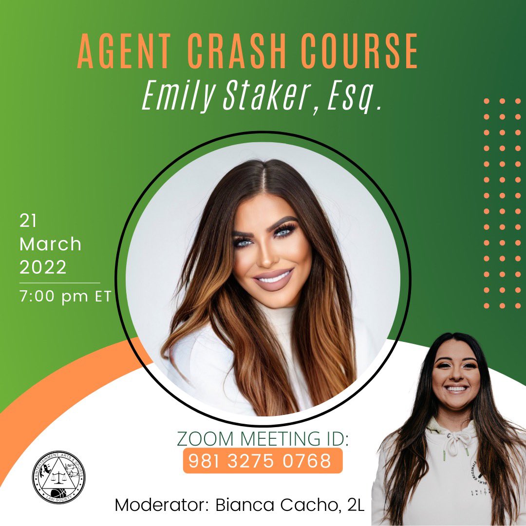 Also, join @Emilystaker and I TONIGHT as we sit down and talk about the ins and outs of being an attorney and an agent. You won’t want to miss it! 

This event is via Zoom and open to all students and professionals. Hope to see you there!