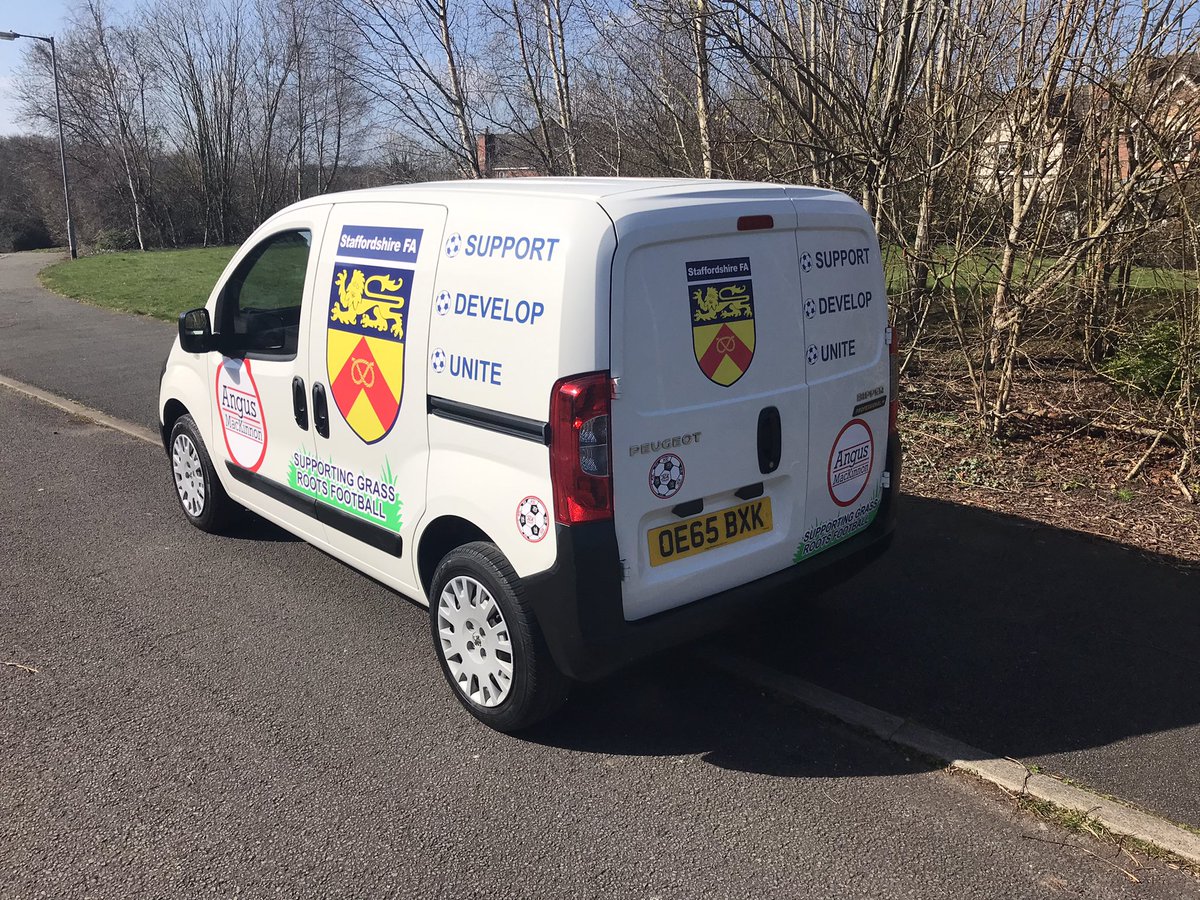 StaffordshireFA's tweet photo. The first County Cup Final of the season… and the first formal outing for the new Staffordshire FA van!

Courtesy of our friends at @AngusMacKinnonl, who kindly donated the vehicle to support grassroots football across Staffordshire.

#StaffordshireFootball #SupportDevelopUnite https://t.co/qkCc3ciTGB