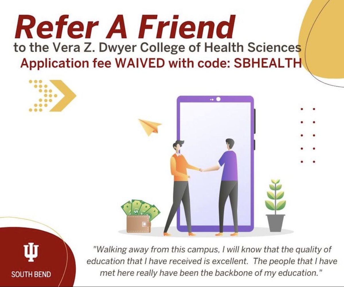 IUSB14's tweet photo. Refer a friend to DCHS! The application fee is waived with code:SBHEALTH This code is valid until 8/31/22 https://t.co/ntagBJrDDz