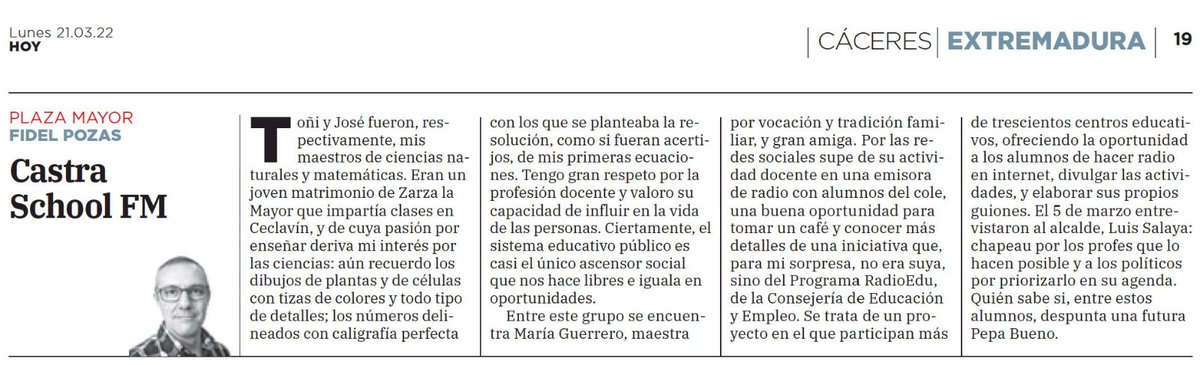 CastraFm's tweet photo. Gracias por este guiño, @FPozas . Nuestro cole @Castra_Caecilia está feliz de pertenecer a esta pandilla de locos que formamos @RadioEdu. https://t.co/TwJXwb7Tgs
