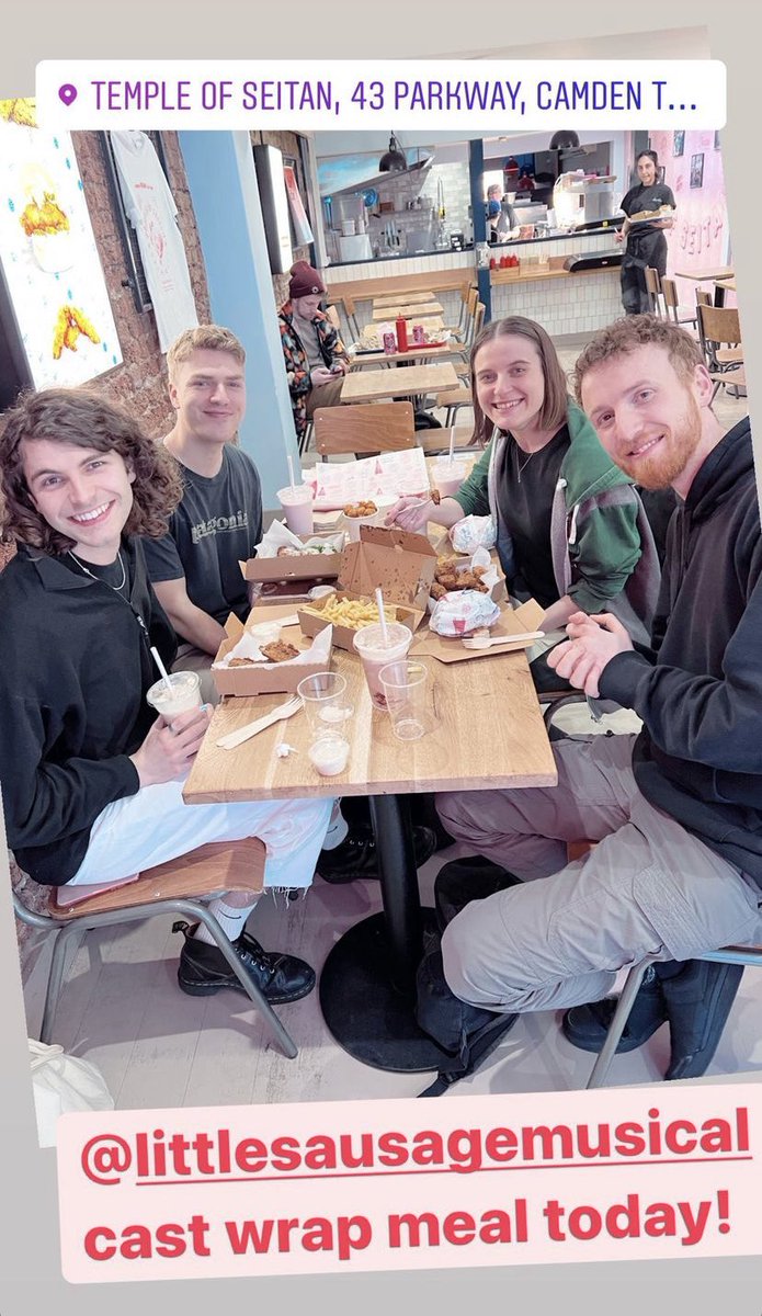 sausagemusical's tweet photo. Thank you so much @templeofseitan for our amazing cast meal today in Camden! 

Delicious food and amazing service. We highly recommend hitting them up for all your vegan junk food goals! 🙌🏻 https://t.co/RVqZzN3ecx