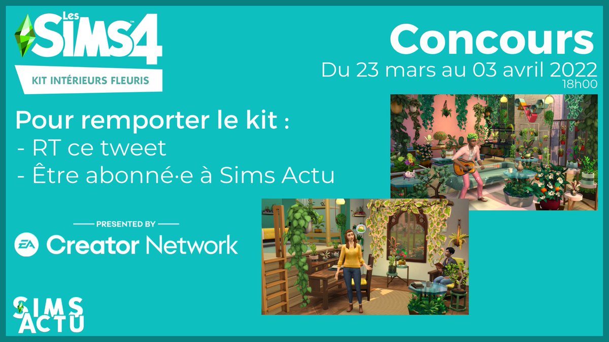 SimsActu_'s tweet image. Pour célébrer l'arrivée du printemps et des fleurs qui viennent avec, tentez dès maintenant de remporter le kit Les #Sims4 Intérieurs Fleuris sur Origin ! Il vous suffit de RT ce tweet et de follow @SimsActu_ ! 🌸

#Sims #LesSims #TheSims