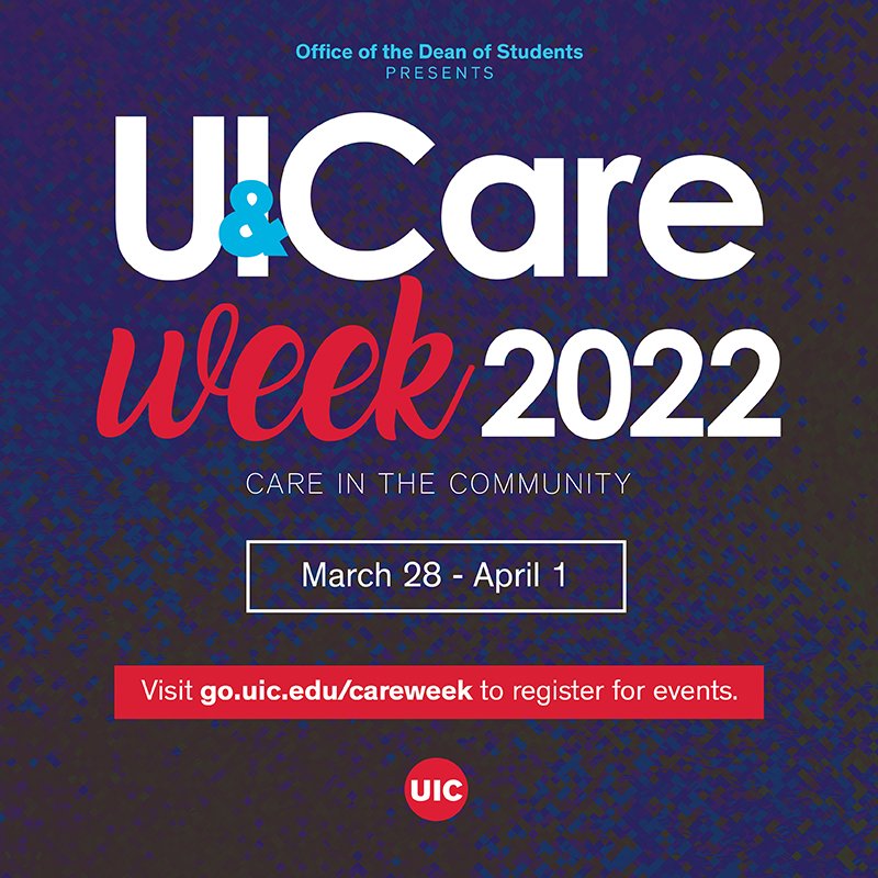 Refocus, Re-energize, Restart. 💙 U and I Care Week starts next week! Take part in virtual events that focus on fitness, healthy lifestyles, meditation/yoga, and overall mental well-being. Details: go.uic.edu/careweek