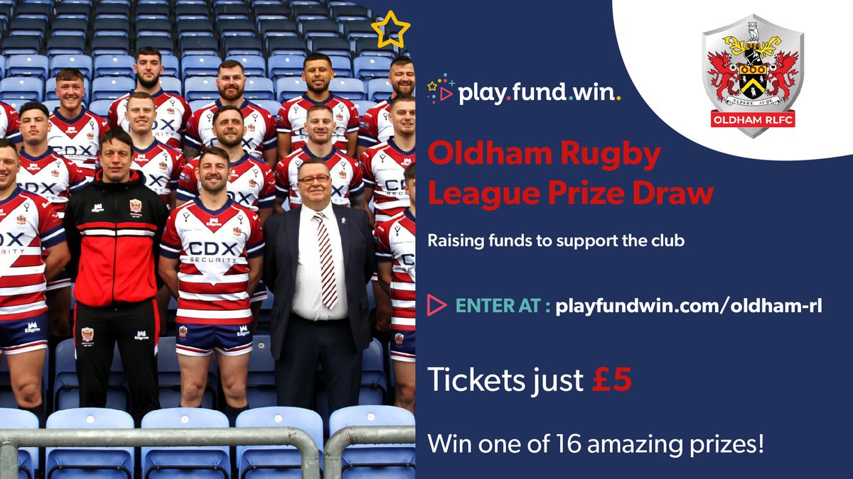 🏉 We're hosting the <a href="/Roughyeds/">Oldham RLFC</a> Prize Draw to help the club raise funds as they look to push for promotion!
 
Enter for the chance to win prizes including <a href="/TheChallengeCup/">Betfred Challenge Cup</a> Final tickets, signed memorabilia and match tickets!

🎟️ bit.ly/3tYvytZ

<a href="/Oldham_Hour/">Oldham Hour</a> | #OldhamHour