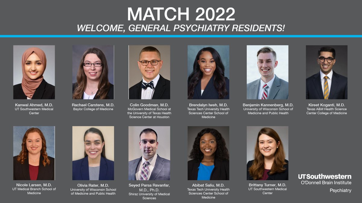📣Meet our incoming residents!📣
Welcome to the general psychiatry program! (1/2)
#Match2022 #UTSWMatch #UTSWPsychiatry #Psychiatry
