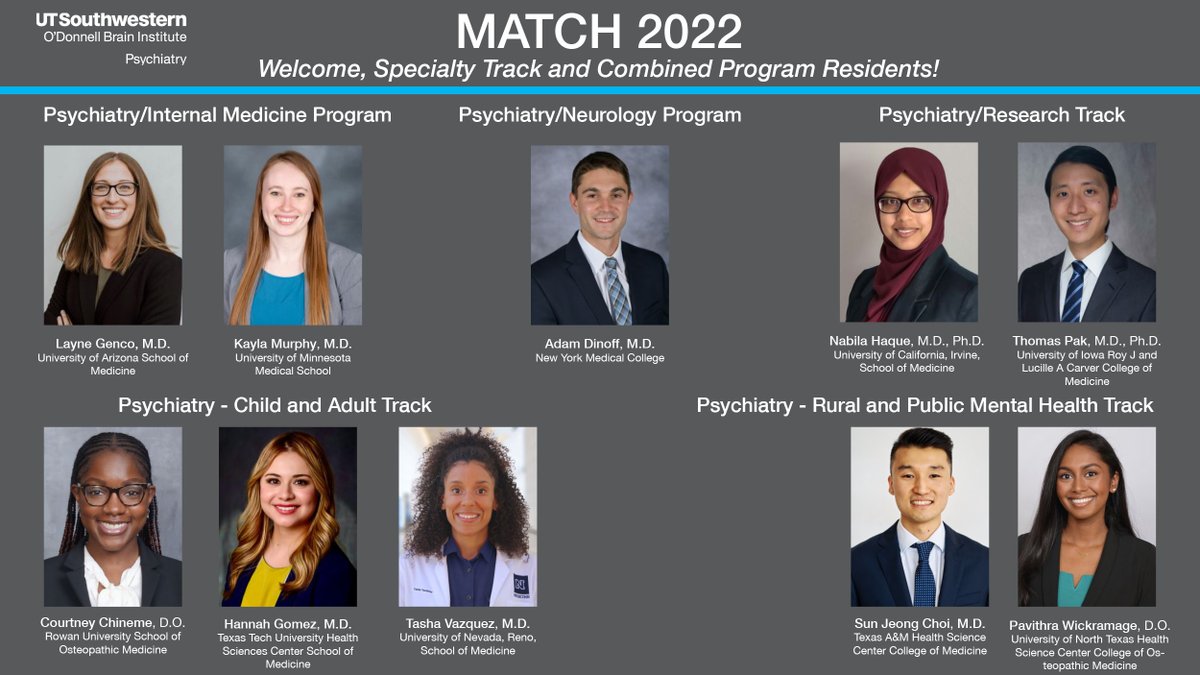 Welcome, specialty track and combined program residents! (2/2)
#Match2022 #UTSWMatch #UTSWPsychiatry #Psychiatry @UTSW_IMPsych