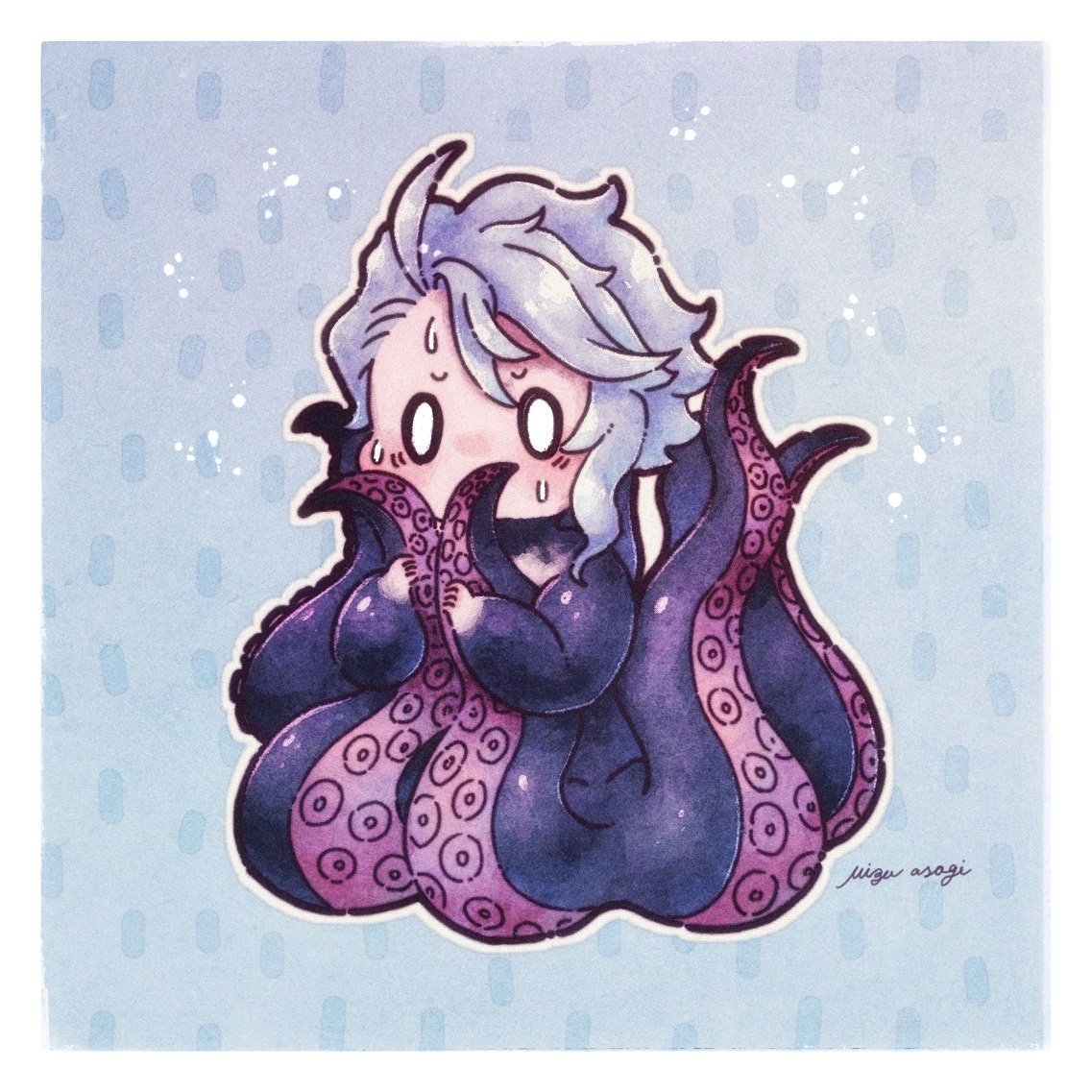 1boy male focus solo monster boy chibi suction cups grey hair  illustration images