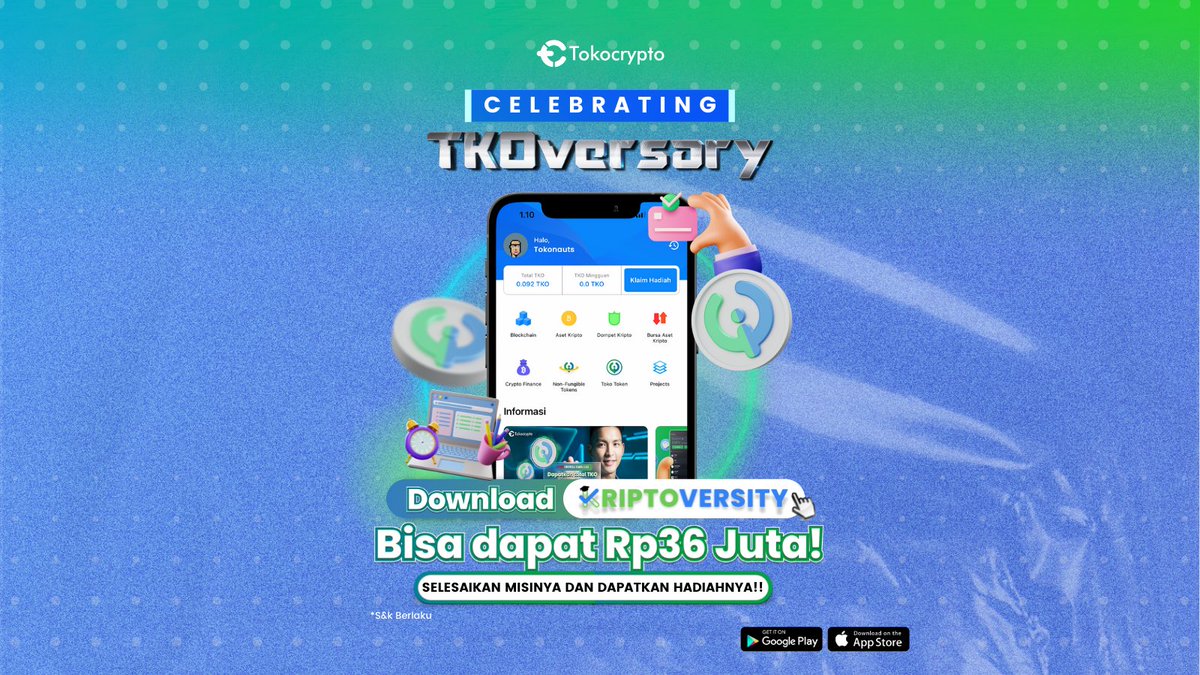 Tokocrypto's tweet photo. Ada Misi Kriptoversity berhadiah untuk Tokonauts! 
Selesaikan misi dari Kriptoversity dan dapatkan total hadiah Rp 36 juta!! Ajak teman-teman kamu juga ya ✨

Cek misimu di sini https://t.co/5eI2k7zNtc

#tokocrypto #SiapLebihJago #Kriptoversity https://t.co/8FPBSxepTf