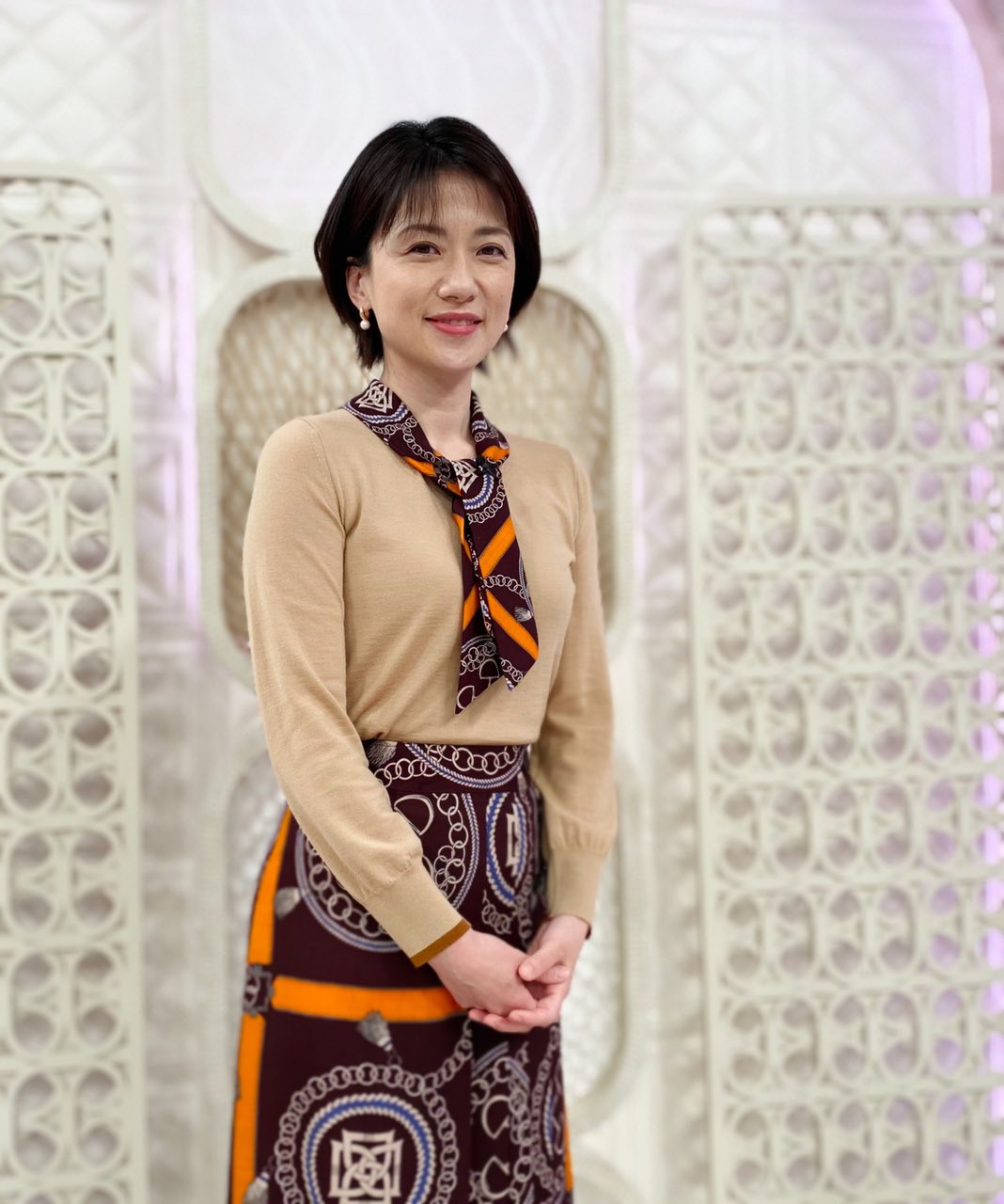 美品】EPOCA カシミヤ混 ニットワンピース ベルト L相当 加藤綾子アナ