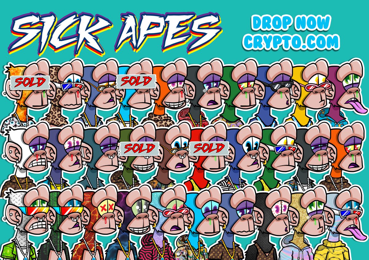SICK APES!!🐵🐵🐵
COME TO BE SICK 🙊🙉🙈 FAMILY
ON <a href="/cryptocomnft/">Crypto.com NFT</a>
CLICK THIS LINK 👇👇👇
crypto.com/nft/collection…
#NFTs #NFT #crofam #cro #Cryptocom #cryptonft #Cryptoart