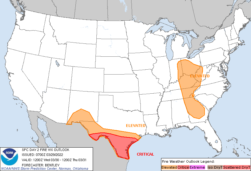 NWSSPC's tweet photo. 2:01am CDT #SPC Day2 #FireWX Critical: southern texas from the big bend to the gulf of mexico https://t.co/OIf8uk7xip https://t.co/eNlg7zqANE