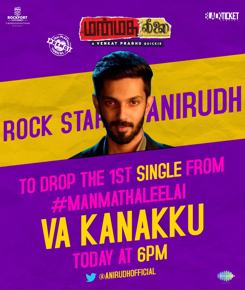 vp_offl's tweet photo. From 6pm this evening!! #VaaKannakku single from #manmadhaleelai thank q @anirudhofficial bro for releasing!! @Premgiamaren @gangaiamaren @saregamasouth https://t.co/yqazT15HW1