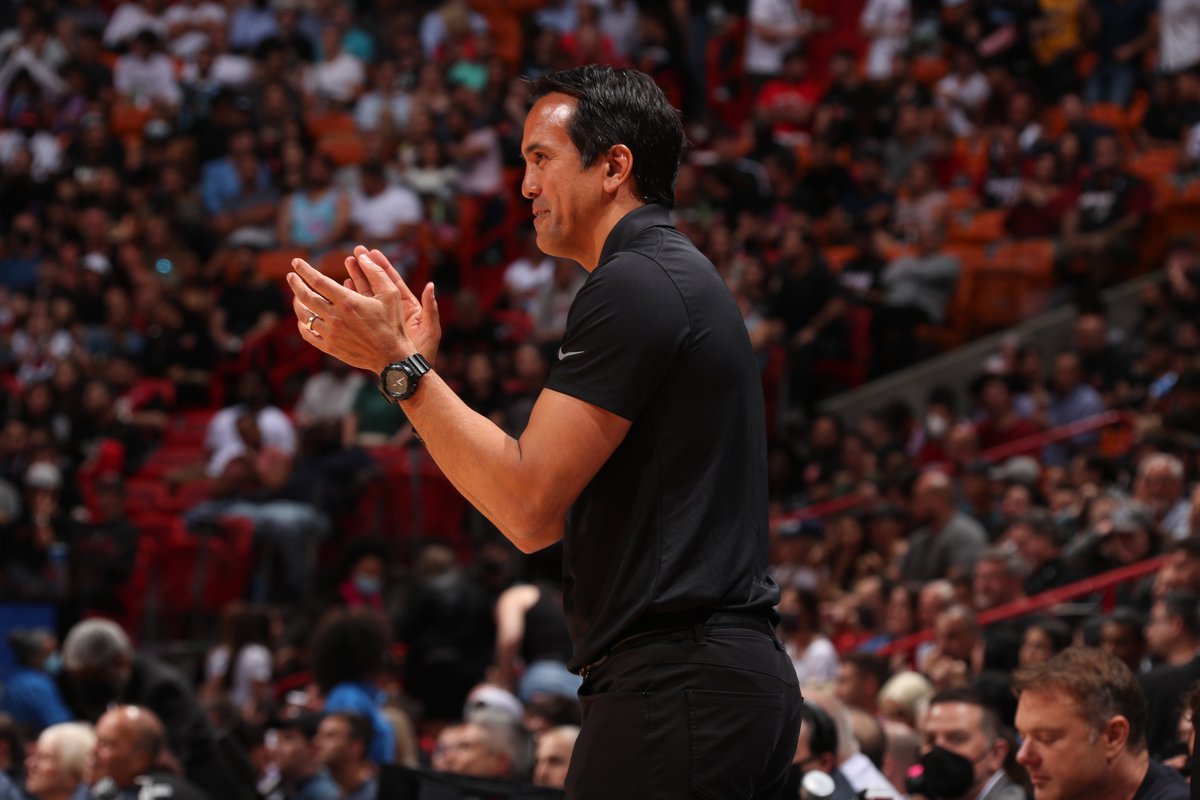 NBA's tweet photo. Congrats to Coach Erik Spoelstra of the @MiamiHEAT, with their win tonight he moves up to 23rd in All-Time Coaching Wins! #NBA75 https://t.co/h0GFDsFCnW