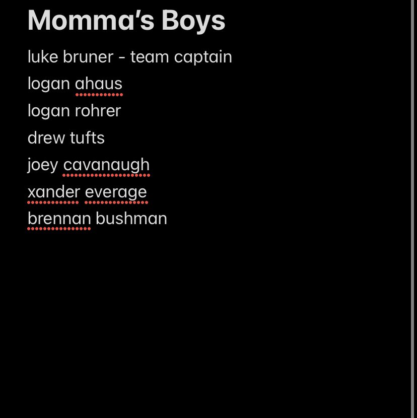 nerf_lbg's tweet photo. roster for Momma’s Boys https://t.co/ay1wG0LWkN
