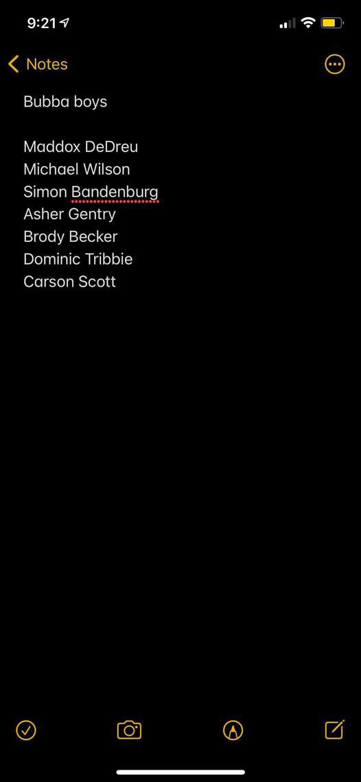 nerf_lbg's tweet photo. roster for Bubba Boys; under team captain Maddox DeDreu https://t.co/slHeQNY3n3