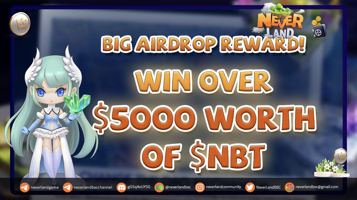 #NeverLand #airdrop is live now!

🎉Total for airdrop: $5,000 worth of NBT

👉Use our airdrop bot in Telegram: t.me/Neverland_Aird…

🗓 Airdrop End: 8th April
🗓Airdrop Distribution: within 2 weeks after airdrop ends