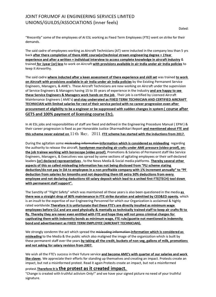 aircrafttechhyd's tweet photo. After clear instructions by alc to present solution in 90 days. @AIESL_MRO management took time to create disputes between permanent staff and @aiesl_u with a forum &amp; photo as signature without the consent of permanent staff.But #aiesl #tech trolled this with light-hearted spirit https://t.co/wtlxHlcmb7