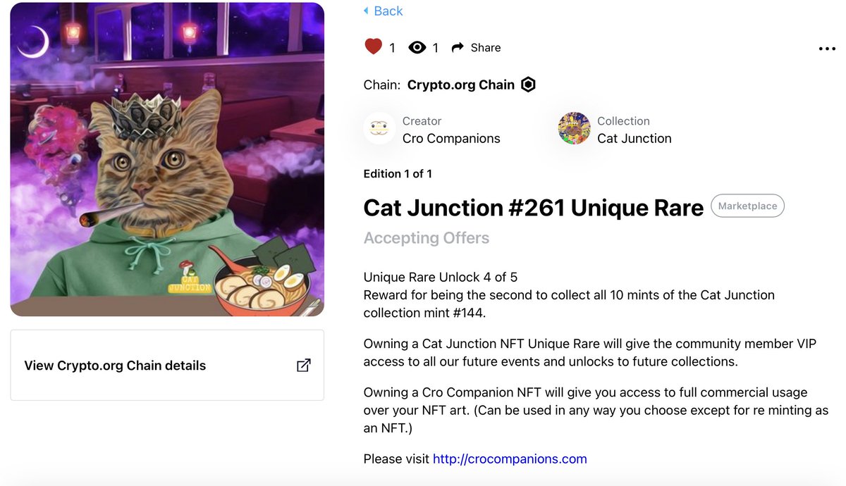 Crocompanions's tweet photo. Congratulations @RamenCash has unlocked the 2nd secret community special. A Custom Unique Rare #CatJunction #261

Secret unlock #2 4/5 , only 1 more can unlock this prize! visit the website for updates on unlocks.
https://t.co/ozJivYF7In…

#CRO #FFTB #crofam #NFTCommunity #NFT https://t.co/WzofvbS6oV