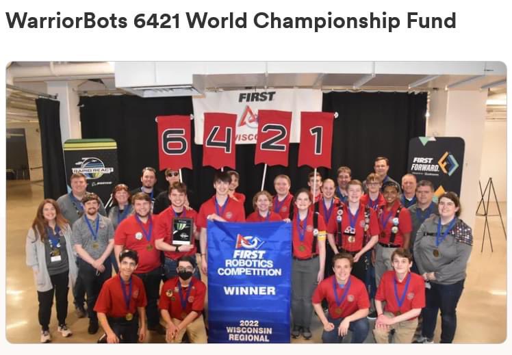 MKoz21's tweet photo. Please help support the Muskego WarriorBots 6421 fund their trip to worlds competition in Houston, Tx.  This is their first trip to worlds!
Please help spread the word and share this post!! Thank you https://t.co/kb6VuSQSPb  #community #donate #Robotics #fundraising #frc https://t.co/3FOy5dW1eC