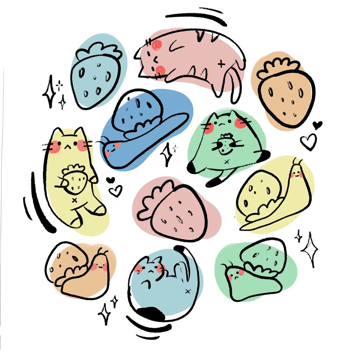 coffeemangos's tweet photo. Strawberry snails and also cats https://t.co/CMgmIMqsqk