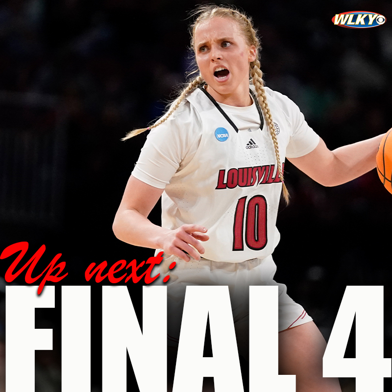 WLKY's tweet photo. FINAL FOUR! That's a wrap in Wichita. The @UofLWBB are headed to Minneapolis! Way to go! #louisville #cardinals #NCAAWBB https://t.co/6vzmnnKGeK