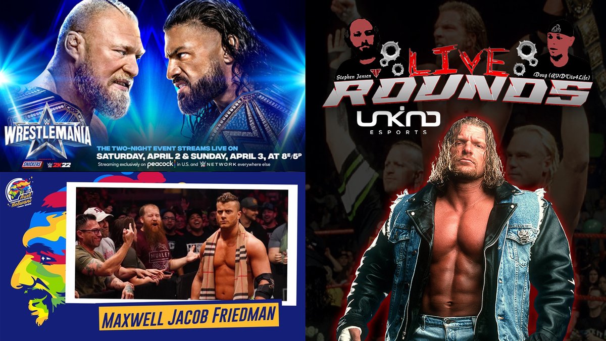 Join myself &amp; <a href="/AllEliteDoug21/">AllEliteDoug21</a> tomorrow night at 10:10pm EST for Live Rounds #44 presented by <a href="/unkindesports/">unkind eSports ™</a>!

We'll be making our #WrestleMania predictions, discussing Triple H retiring from in-ring competition, MJF's interview with Ariel Helwani &amp; more!

youtu.be/9zMQy971x5s