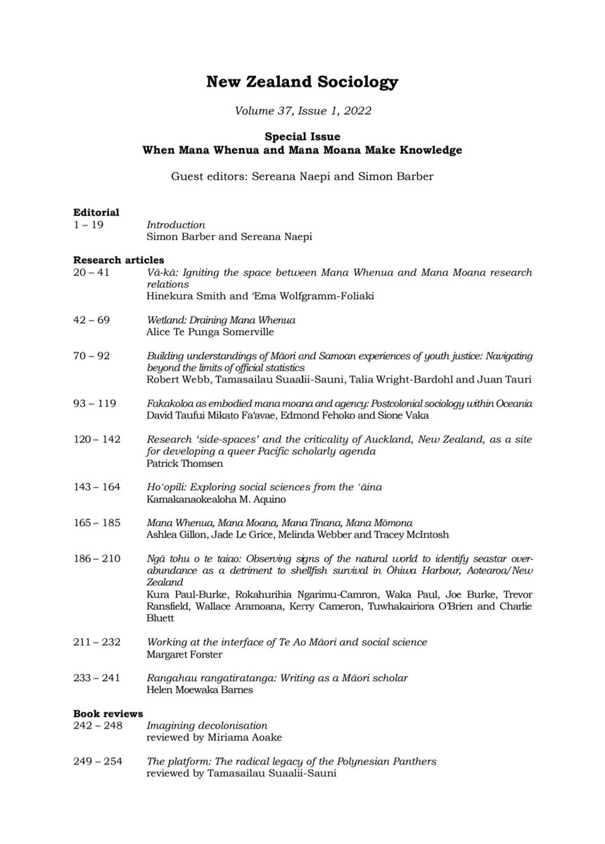 nz_sociology's tweet photo. We are pleased to announce the publication of New Zealand Sociology Issue 37(1) 2022: Special Issue When Mana Whenua and Mana Moana Make Knowledge 
edited by @SereanaNaepi and Simon Barber. https://t.co/cJDmCTv9yO