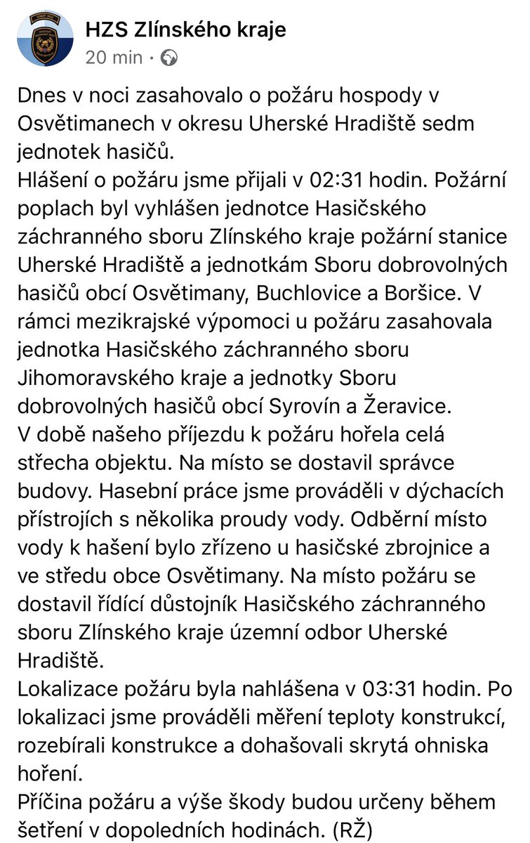 martinsekanina's tweet photo. Pozar v hospode Na Srubu v Osvetimanech kterou provozuje V.Mynar zasahl v noci rozsahly pozar. #pozar #hzszlk #hasici #mynar #osvetimany https://t.co/Y67Iq0fa6S