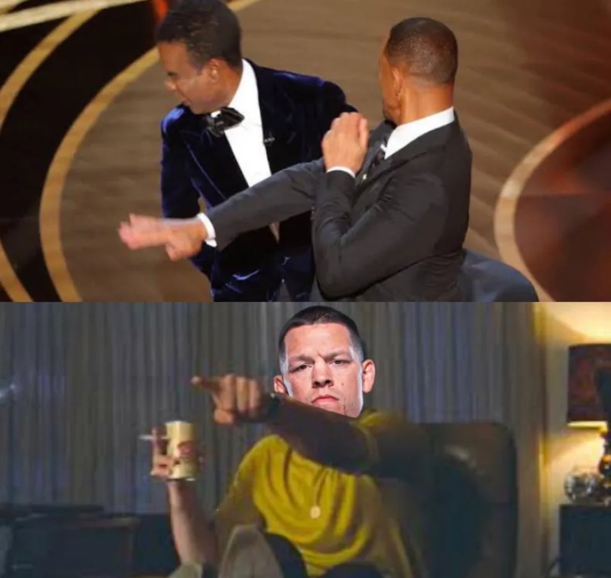 gpcombat's tweet photo. Will better pay Nate some royalties, that's his finisher ๐
#stillfake #stocktonslap #willsmith #chrisrock #natediaz #oscars #mmamemes https://t.co/RIekLIPd6e