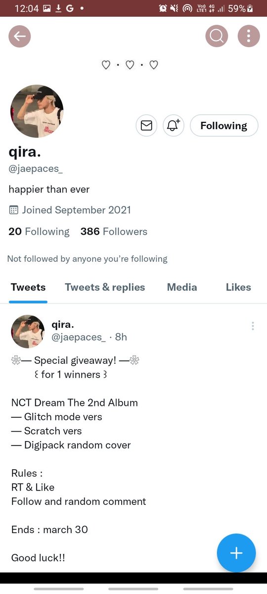 doublebam25's tweet photo. @jaepaces_ Done kak! Thanks for GA kak! Harap2 ada rezeki, amiinn🌹 https://t.co/p4ZLHcMYzR