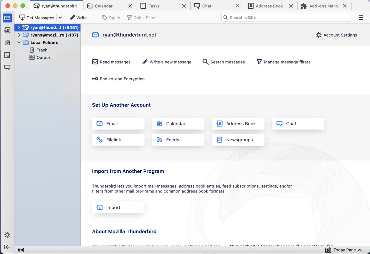 The new Spaces Toolbar for moving between different activities in Thunderbird on the left-hand side of the application.