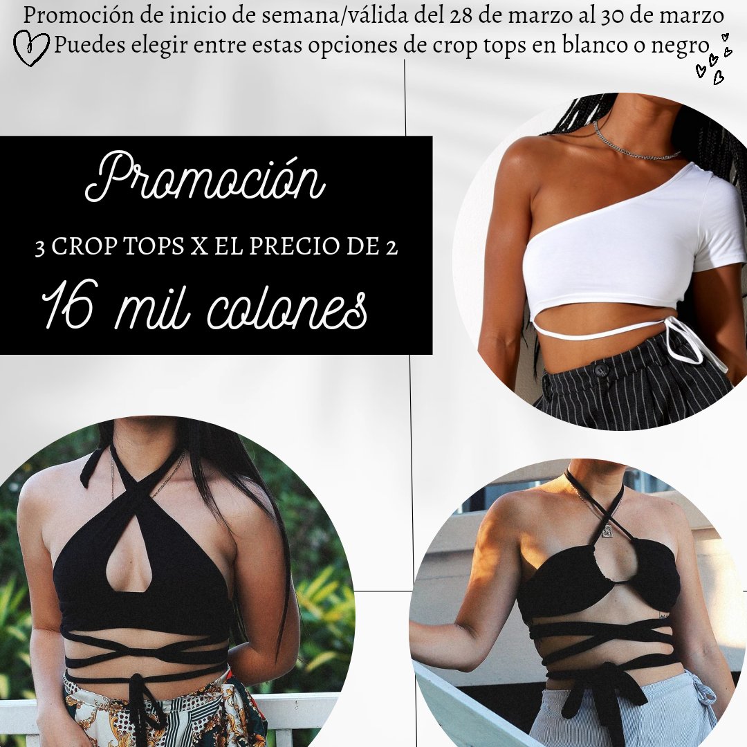 TaparraboCR's tweet photo. ❤PROMOCIÓN de inicio de semana, aproveche y lleve 3 crop tops por tan solo 16 mil colones❤
Aprovechen CHICAS, tienen hasta este miércoles  para comprar la promoción, esta es una manera de agradecer todo el apoyo que nos han brindado estos casi 7 años de taparrabo. https://t.co/C2CShjvZP5