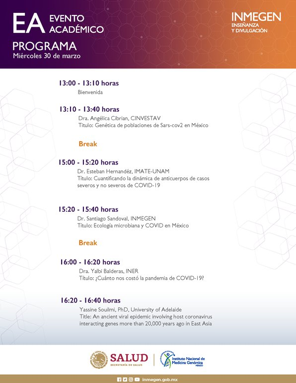 gdeandajauregui's tweet photo. Es mañana! La II Semana de la Biología Computacional @INMEGEN , con unas presentaciones de lujo: @ange_cibrian @systmedicine @yalbi_ibm @lawrah20 @GysiDeisy @MiriamJBravo1 @AleMedinaRivera @Maribel24221931 y más...
No olviden registrarse: https://t.co/Znl8raGH6v
#CompBioFest https://t.co/bpAyz3Ts5v