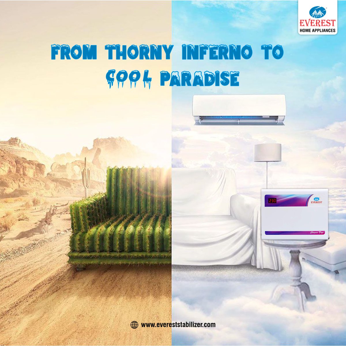 Don't punish yourself this summer. Cool your mind and body without a break. Everest Stabilizers-  wise choice for the optimum functioning of your AC. For reliable and affordable stabilizer,just log on to https://t.co/n3K2pUfJsJ

#evereststabilizers #voltagestabilizer https://t.co/4jBhaZg0Ce