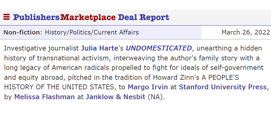 JuliaHarte1's tweet photo. It's official! I'm writing a book for @margoirvin @stanfordpress about Americans who supported revolutionary liberation causes beyond their borders, and the ways the U.S. government targeted them as a result. I'll be retracing some of their steps in coming months. Stay tuned! https://t.co/CloEtGGw19