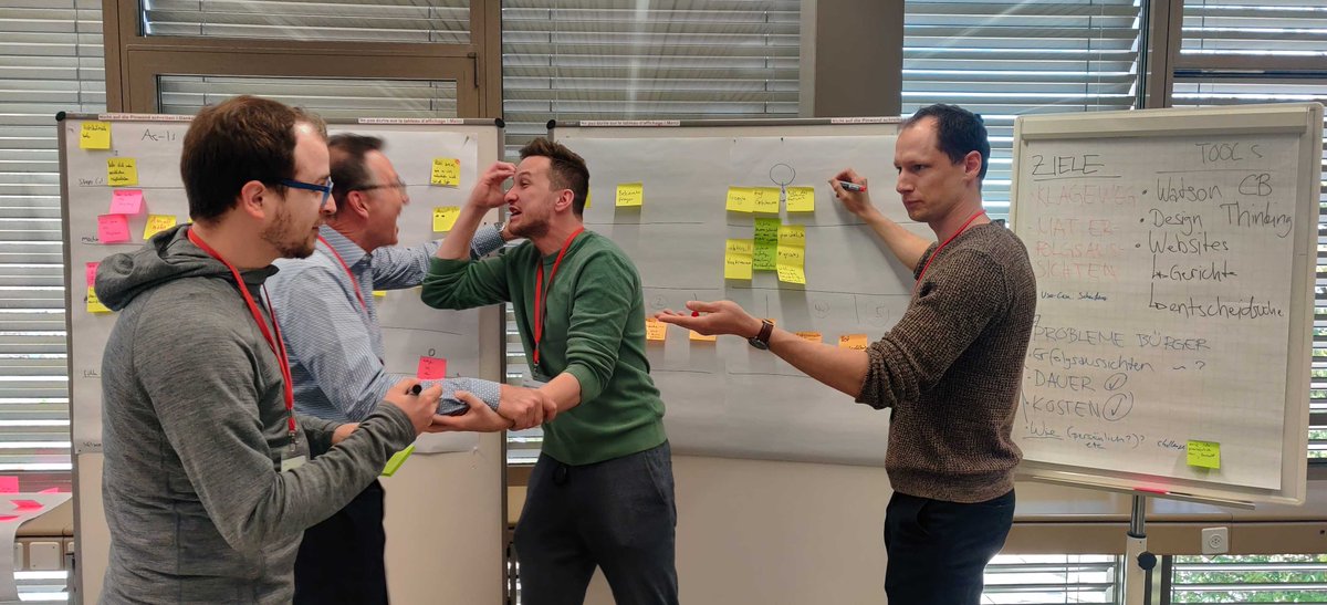 dhuerlimann's tweet photo. Challenge 15: Aditum – Digitaler Zugang zum Gericht. Abklärungen zur Zulässigkeit der Publikation der Ergebnispräsentation laufen. Hier ein Bild der hitzigen Diskussion zwischen einem Richter und einem Verwaltungswissenschaftler+Juristen. #OpenLegalLab https://t.co/K4EzUZqfwM