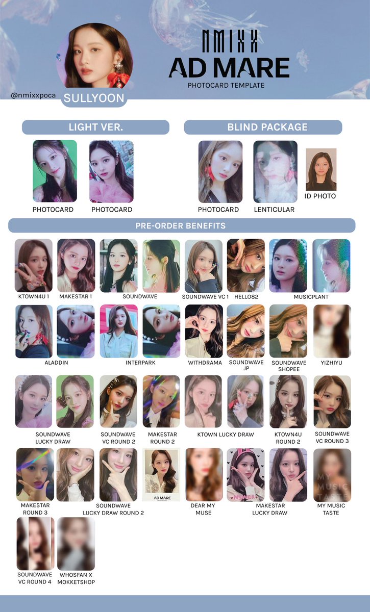 nmixxpoca's tweet photo. [UPDATE]

NMIXX PHOTOCARD TEMPLATE / NMIXX PC TEMPLATE / 엔믹스 포토카드 리스트 / 엔믹스 포카 리스트
UPDATED: 29/03/2022

updated
✅ lucky draw makestar pc, soundwave round 4 preview, whosfan x mokketshop preview

♡ lily
♡ haewon
♡ sullyoon
♡ jinni

#NMIXX #엔믹스 https://t.co/ArdMp1z0DJ