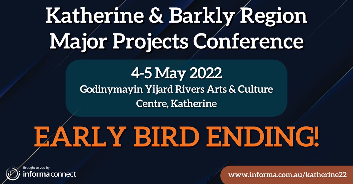 minresources's tweet photo. Our early bird rate is expiring soon expires in 2 days! 
Hear from the sector’s most influential leaders, major project proponents, industry experts and stakeholders of all levels for an insider’s look at all that the Katherine and Barkly region has to offer. https://t.co/XhUV8p7wTK