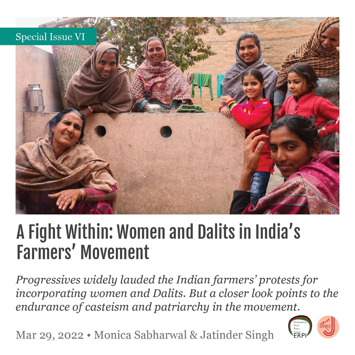 jamhoormedia's tweet image. Monica Sabharwal and Jatinder Singh unpack the #FarmersProtest in the Indian Punjab and discuss how women and Dalits have asserted their interests in the largely Jat and male-led Indian farmers’ movement. #socialreproduction #carework #agrarianmovements

jamhoor.org/read/a-fight-w…