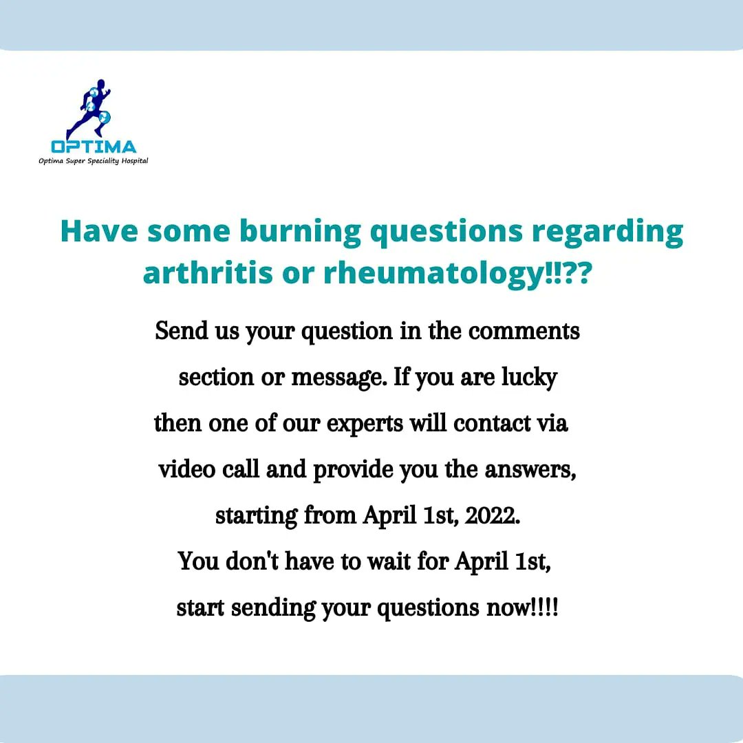 optima_clinics's tweet photo. April is "rheumatology awareness month"!! Make the most of it by sharing your queries with us to educate yourself and your loved ones about rheumatological conditions.
#rheumaticdiseaseawareness #april2022 #queriesdm #getintouchwithus #makethemostofit https://t.co/Cpuznlq3Y5
