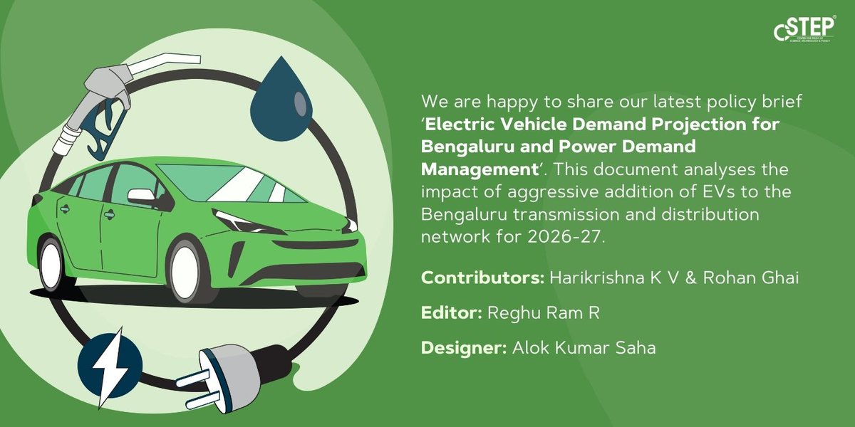 CSTEP_India's tweet photo. #CSTEP's latest #policybrief discusses the implication of aggressive addition of #ElectricVehicles to the #Bengaluru #electricity transmission &amp; distribution network. 
Read it here. https://t.co/zWZCFf2R0P

#RenewableEnergy #RE #ClimateAction #emissions #EnergyTransition #energy https://t.co/gQTNjD4bBG